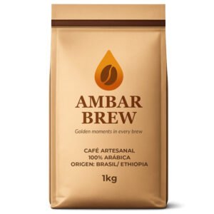 Cafea boabe de specialitate AmbarBrew Premium Blend 100% Arabica, Brazilia/Etiopia, Soft Roast, Aroma Cream, ideal espresso si bauturi cu lapte ( capuccino/flat white/latte), 1KG